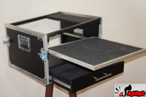Rack 2U com gaveta, plataforma e mesa de som